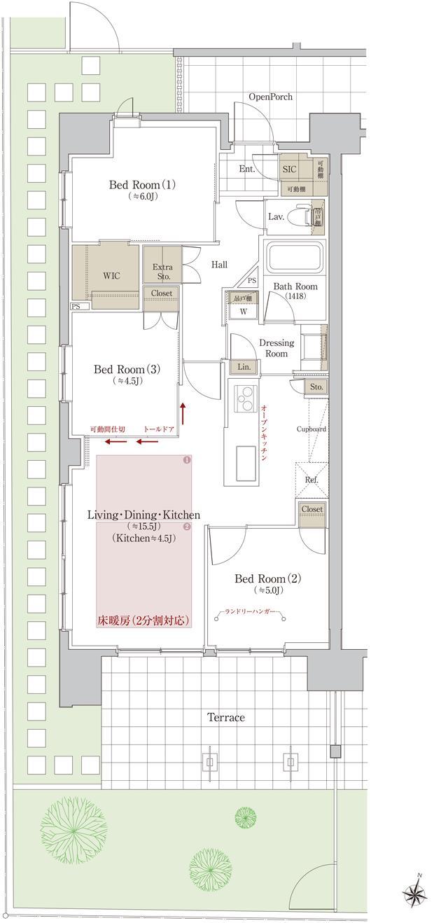ソルフィエスタ シエロの間取り図　A：3LDK＋WIC+SIC