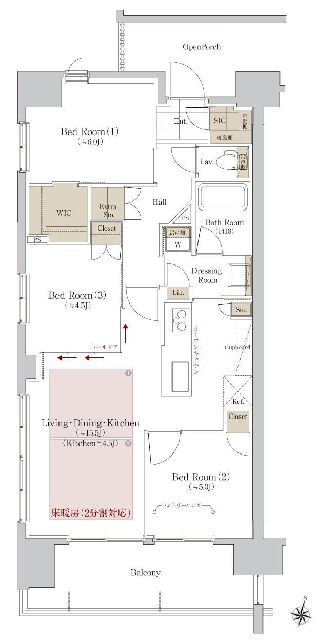 ソルフィエスタ シエロの間取り図　C1：3LDK＋WIC+SIC