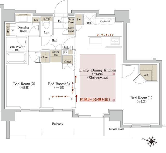 ソルフィエスタ シエロの間取り図　E1：3LDK＋WIC