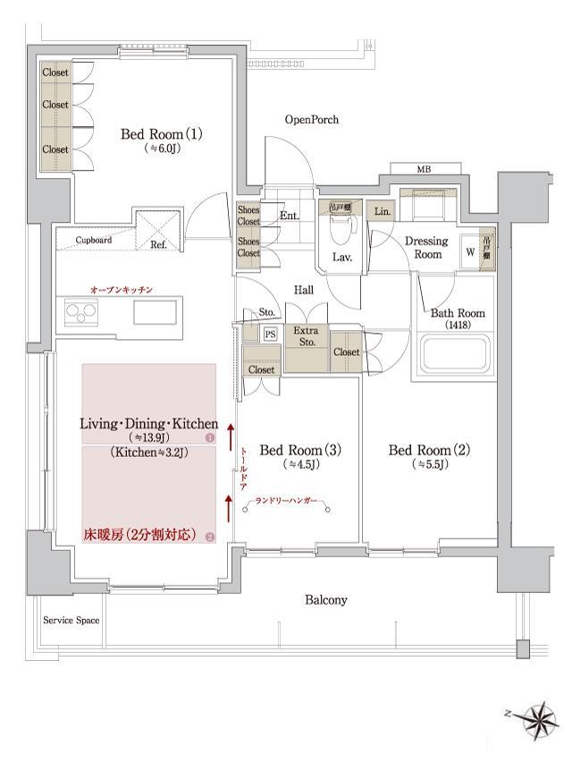ソルフィエスタ シエロの間取り図　F1：3LDK
