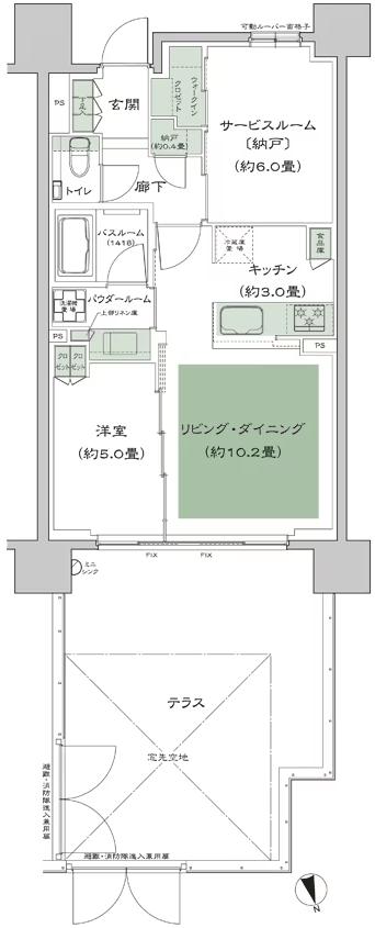 シティハウス綾瀬の間取り図　Dt：1LDK+S(サービスルーム[納戸])+N(納戸)+WIC(ウォークインクロゼット)