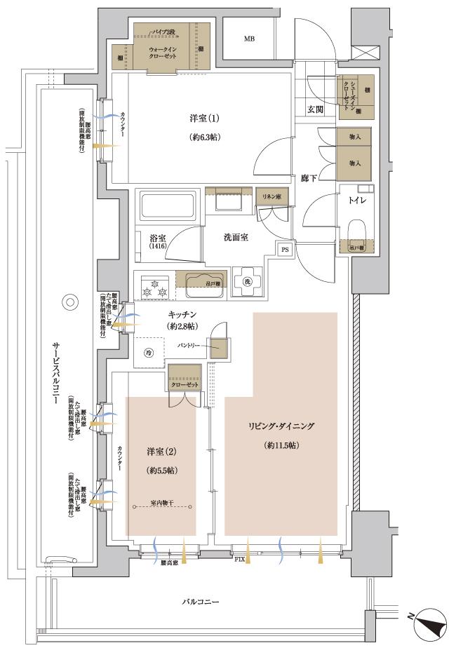アネシア志木本町の間取り図　I：2LDK+WIC+SIC
