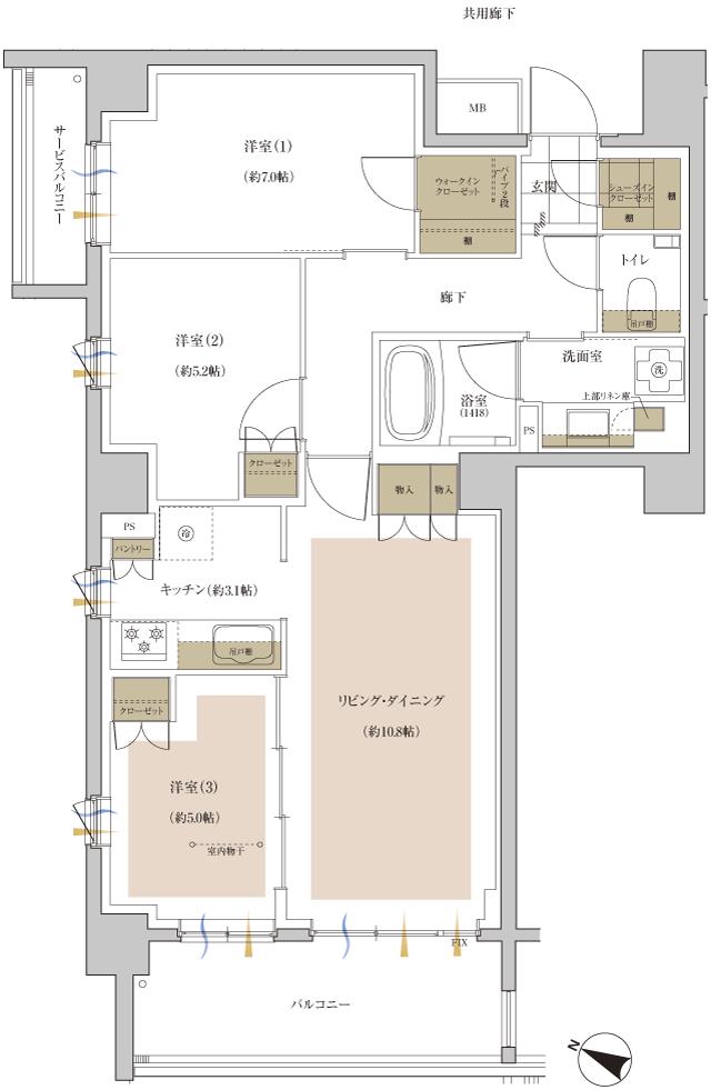 アネシア志木本町の間取り図　A：3LDK+WIC+SIC