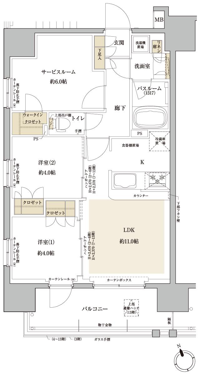 ブリシア浅草VI GRAND COURTの間取り図　A(2LDK+S)：2LDK+S+WIC