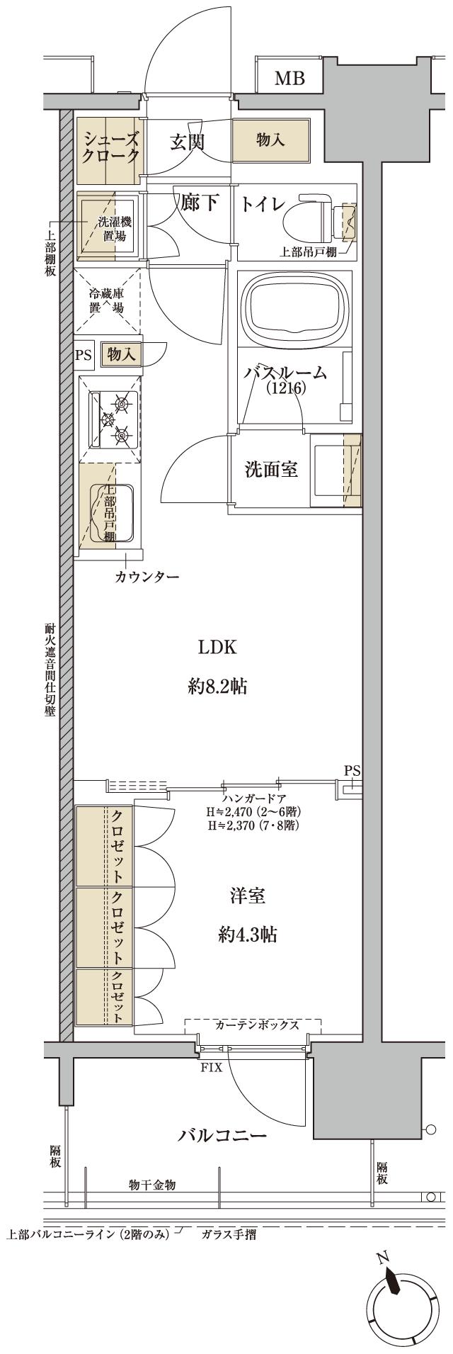 ブリシア浅草VI GRAND COURTの間取り図　E：1LDK+SIC