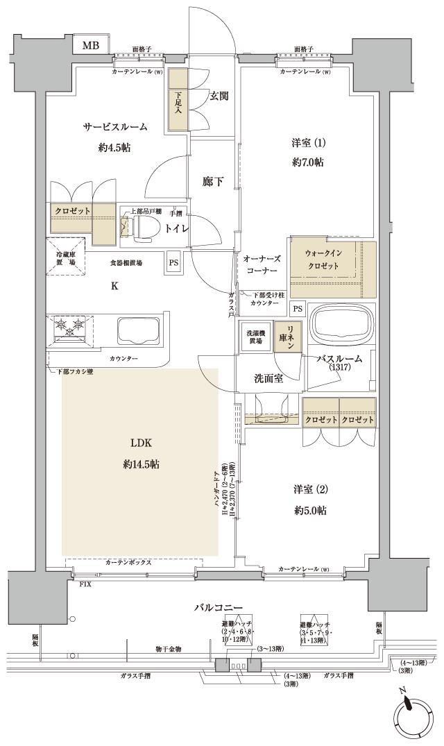 ブリシア浅草VI GRAND COURTの間取り図　F(2LDK+S)：2LDK+S+WIC+O
