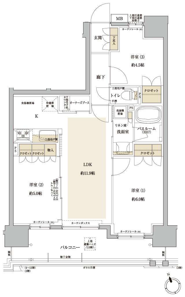 ブリシア浅草VI GRAND COURTの間取り図　G(3LDK)：3LDK+O