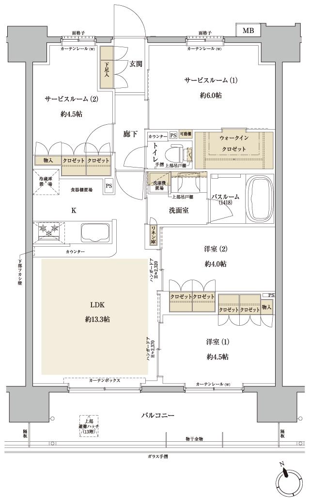 ブリシア浅草VI GRAND COURTの間取り図　I(2LDK+2S)：2LDK+2S+WIC