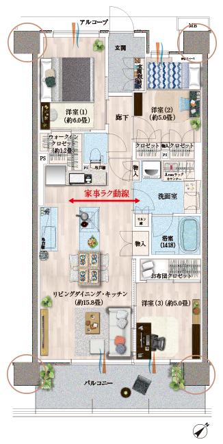 デュオヒルズ蘇我ザ・スカイの間取り図　D9(f)：3LDK+WIC+FC