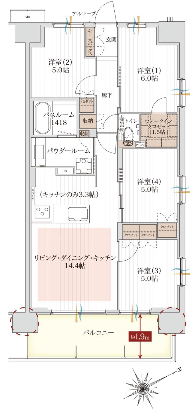 アルファステイツ市川下総中山の間取り図　M：4LDK+WIC