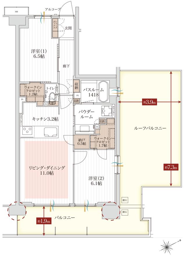 アルファステイツ市川下総中山の間取り図　Ir：2LDK+2WIC+N
