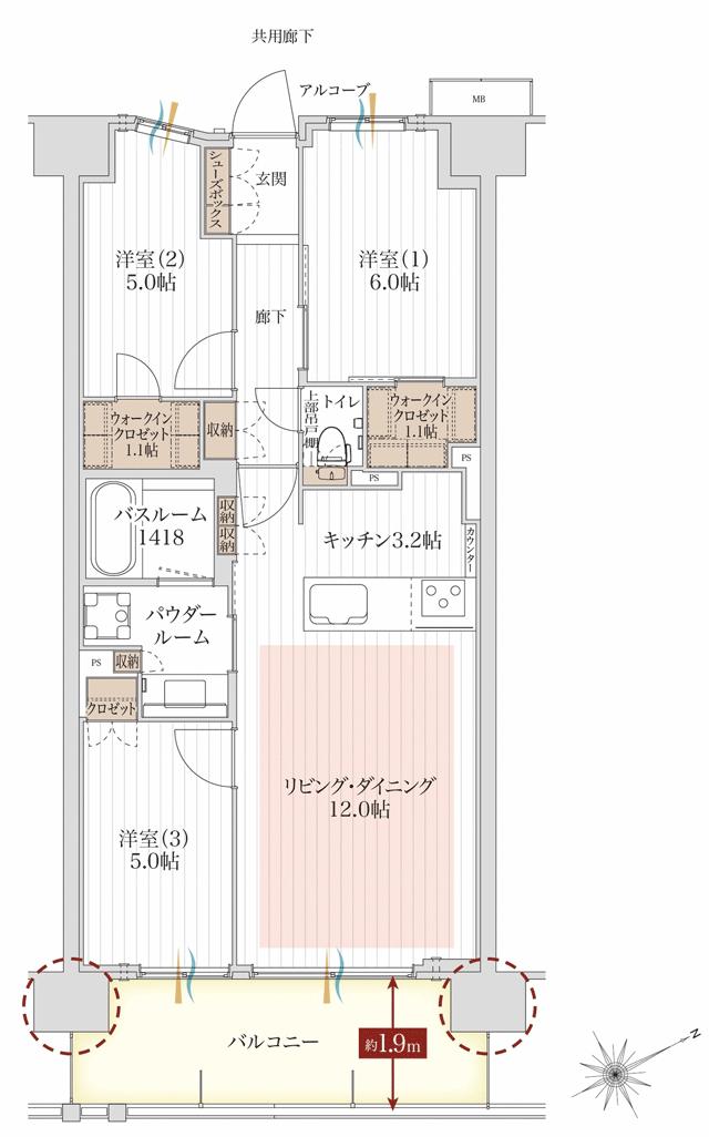 アルファステイツ市川下総中山の間取り図　H：3LDK