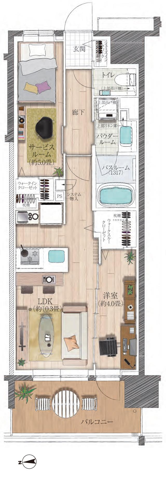 エクセレントシティ八王子 THE FRONTの間取り図　C(2～12F)：1LDK+S+WTC+WIC+SIC