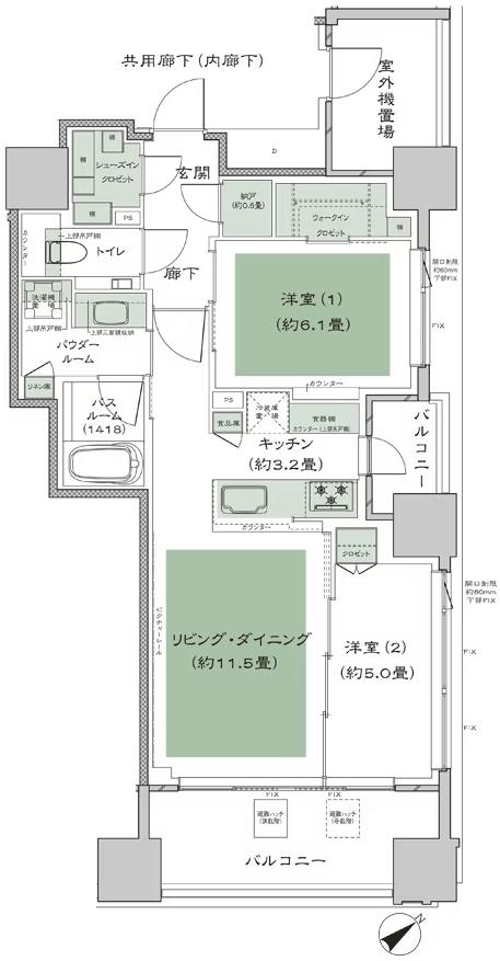 シティタワー虎ノ門の間取り図　I：2LDK+N(納戸)+WIC(ウォークインクロゼット)+SIC(シューズインクロゼット)