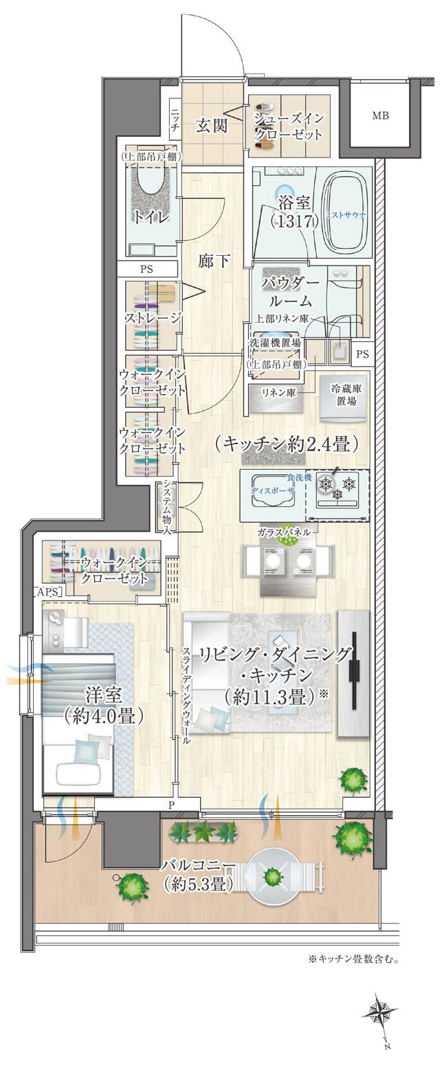 エクセレントシティ多摩永山の間取り図　C40-O：1LDK＋WIC＋ST＋SIC
