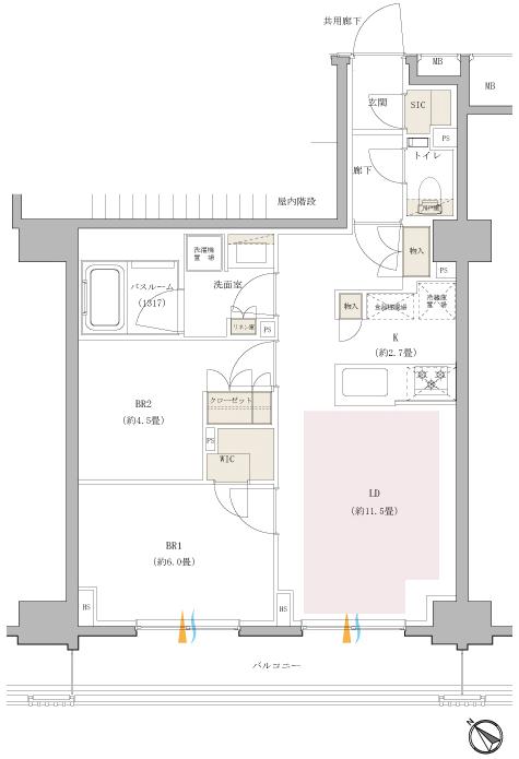 イノバス新横浜の間取り図　C1：2LDK+WIC+SIC