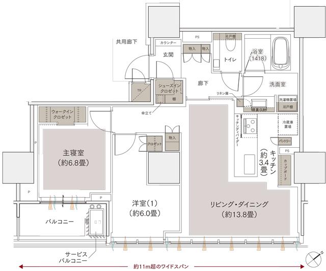 Brillia(ブリリア) Tower 乃木坂の間取り図　F-71M：2LDK+WIC+SIC+TR