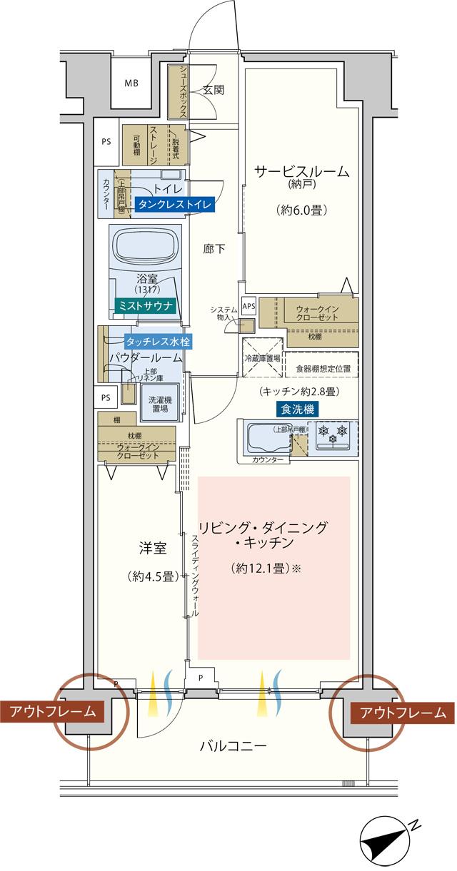 エクセレントシティ平井ザ・レジデンスの間取り図　E1：1LDK+S+2WIC+ST