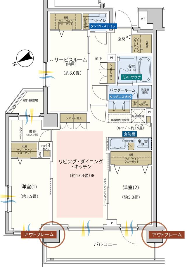 エクセレントシティ平井ザ・レジデンスの間取り図　D：2LDK+S+3WIC+書斎+SIC