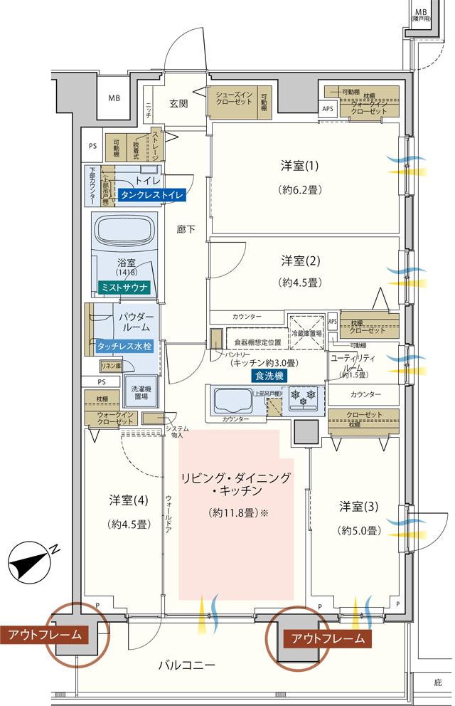 エクセレントシティ平井ザ・レジデンスの間取り図　I：4LDK+2WIC+ユーティリティルーム+ST+SIC