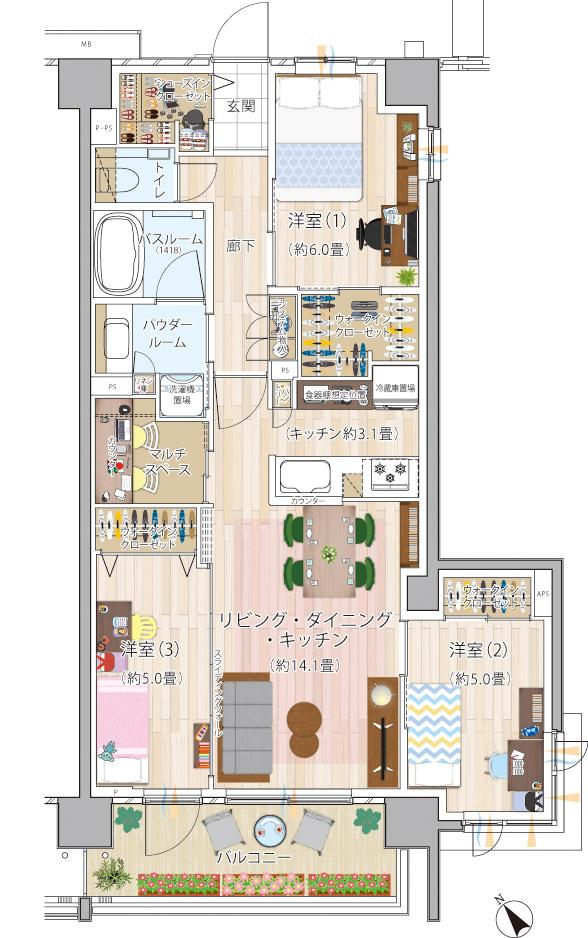 エクセレントシティ幕張 THE GRANの間取り図　M：3LDK+3WIC+MS+SIC