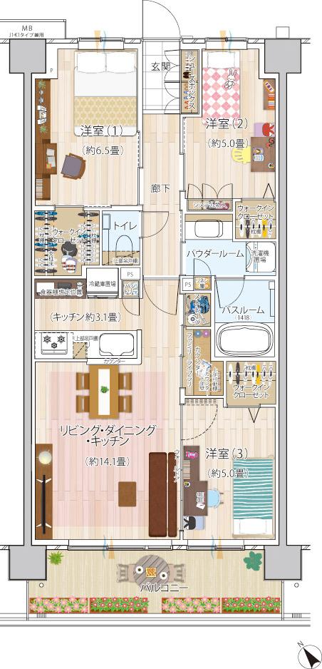 エクセレントシティ幕張 THE GRANの間取り図　K1：3LDK+3WIC+ST