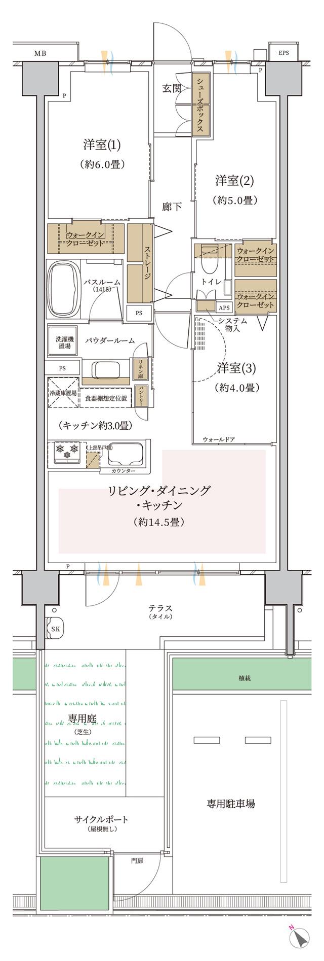 エクセレントシティ幕張 THE GRANの間取り図　I1g：3LDK+3WIC+ST