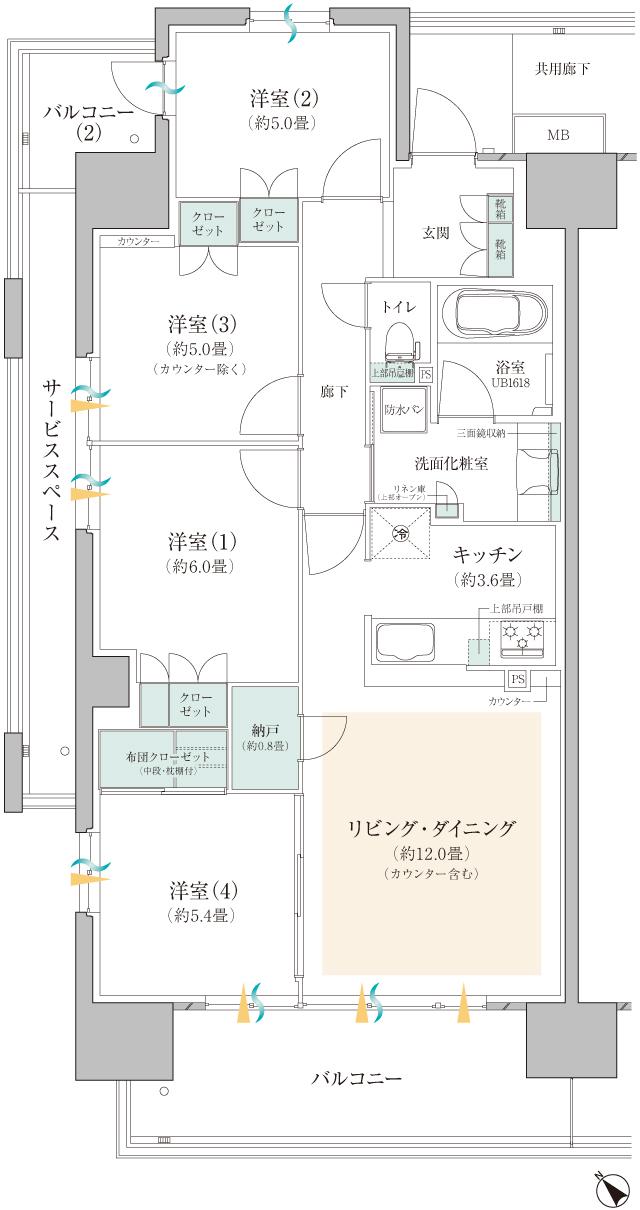ミハマシティ検見川浜 II街区の間取り図　D-1(セレクト1)：4LDK+N