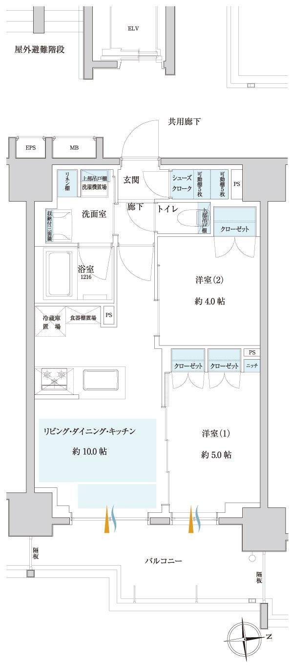 サンクレイドル浅草IIIの間取り図　B：2LDK+SC