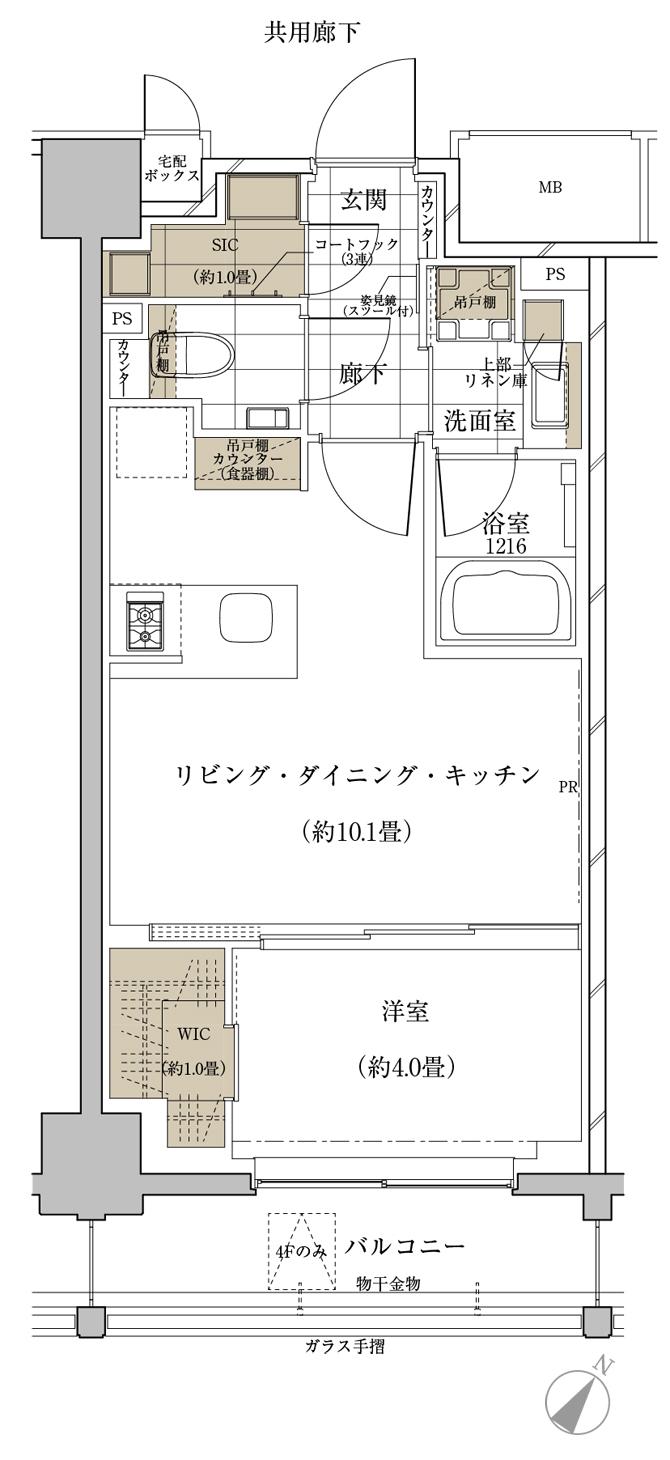 ザ・パークワンズ 三軒茶屋の間取り図　J1：1LDK+WIC+SIC