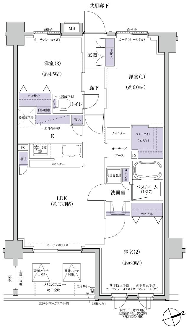 ブリシアヒルズ藤沢の間取り図　F(3・4F)：3LDK＋WIC+O