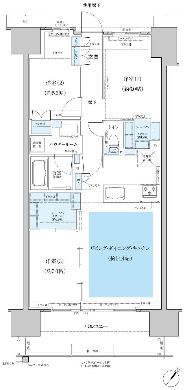 ファインセントラルシティの間取り図　C1c：3LDK+2WIC