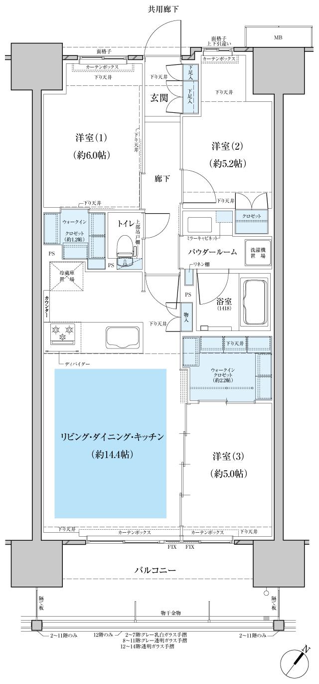 ファインセントラルシティの間取り図　C1b：3LDK+2WIC
