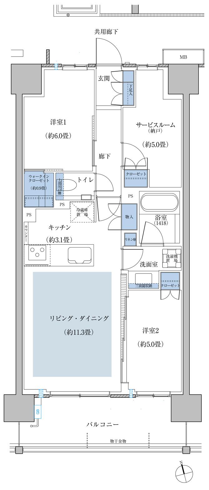 プラネスーペリア府中白糸台の間取り図　H：2LDK+S+WIC