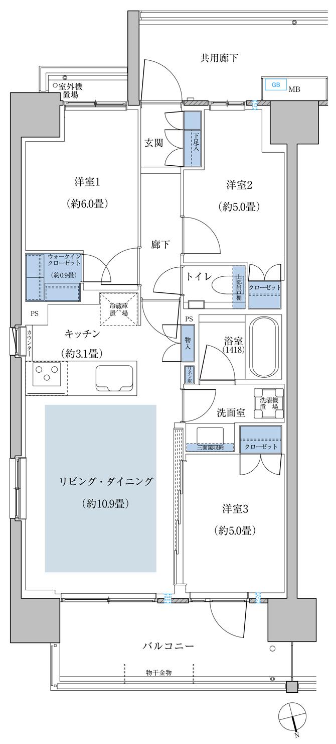 プラネスーペリア府中白糸台の間取り図　D：3LDK+WIC