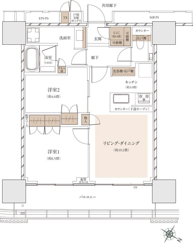 ザ・パークハウス 武蔵小杉タワーズの間取り図　S-58A：2LDK+SIC+TR