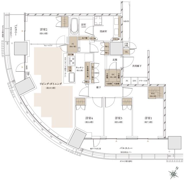 ザ・パークハウス 武蔵小杉タワーズの間取り図　S-104A：4LDK+WIC+SIC+FC+TR