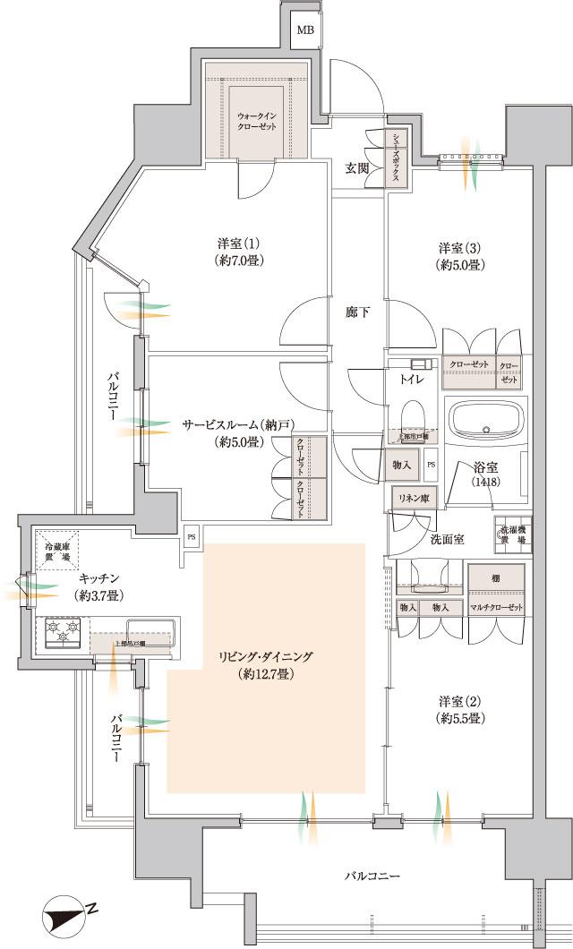 COCOCHI FIRST PROJECT（ココチファースト プロジェクト）の間取り図　G：3LDK+S+WIC+MC