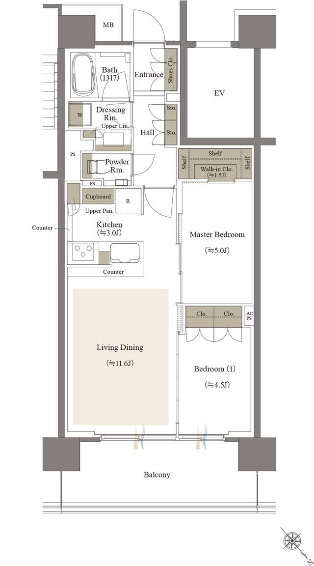 リビオシティ文京小石川の間取り図　A-57Q／A棟：2LDK+WIC