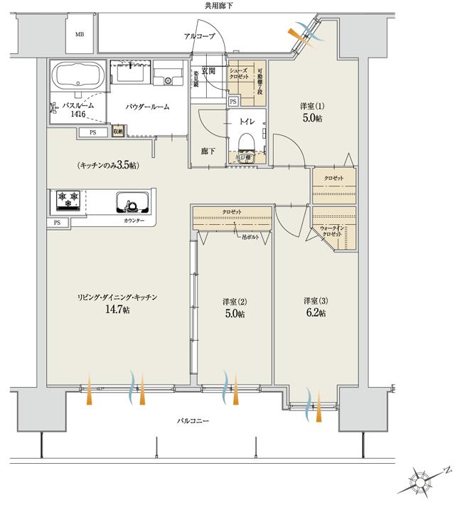 アルファステイツ水戸大町の間取り図　D：3LDK+ウォークインクロゼット+シューズクロゼット