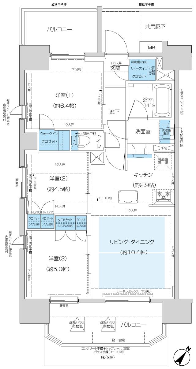 レーベン川越南大塚GENIXの間取り図　A：3LDK+WIC+SIC