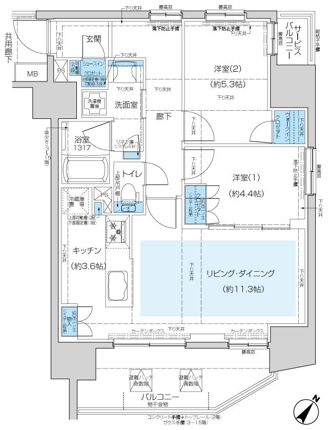レーベン川越南大塚GENIXの間取り図　E：2LDK+WIC+SIC