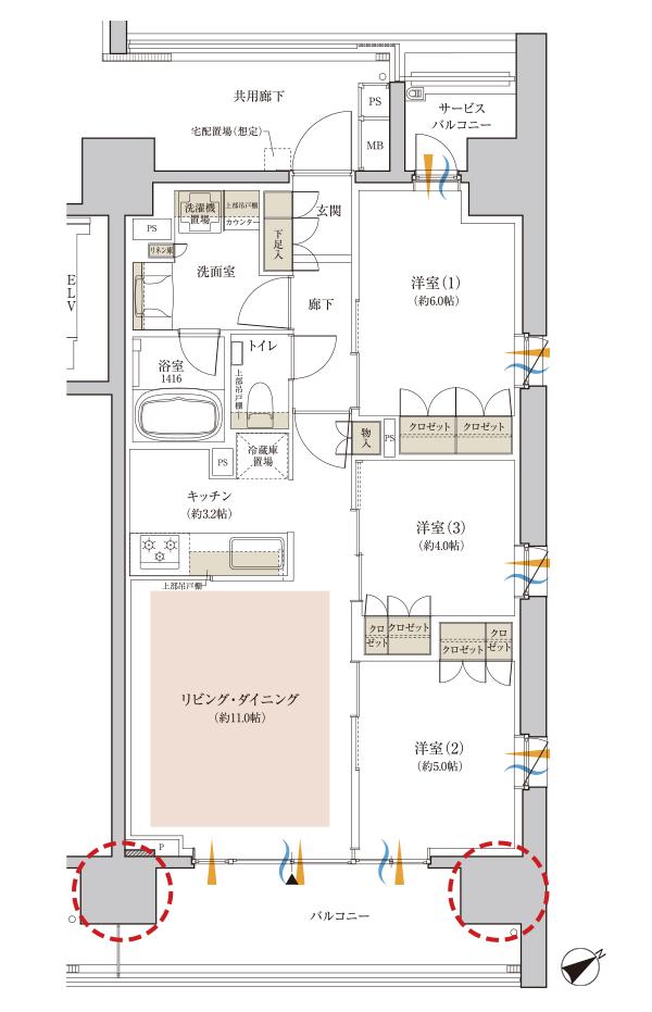 クレヴィア江古田の間取り図　C：3LDK