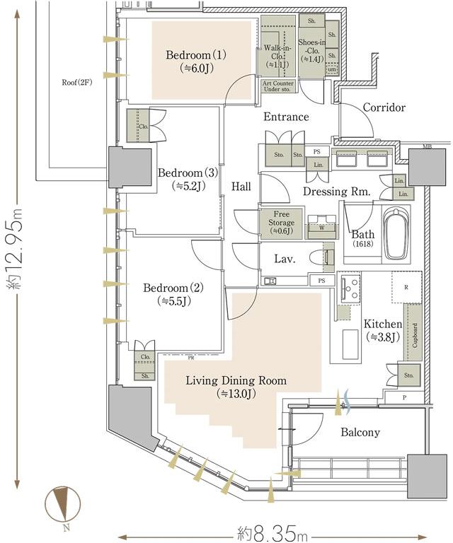 ザ レジデンス 三番町の間取り図　85C-PM：3LDK+WIC+SIC+FS