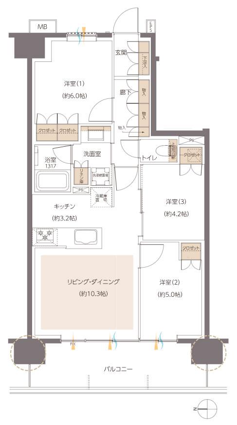 レーベン元今泉 MID FRONTの間取り図　C：3LDK