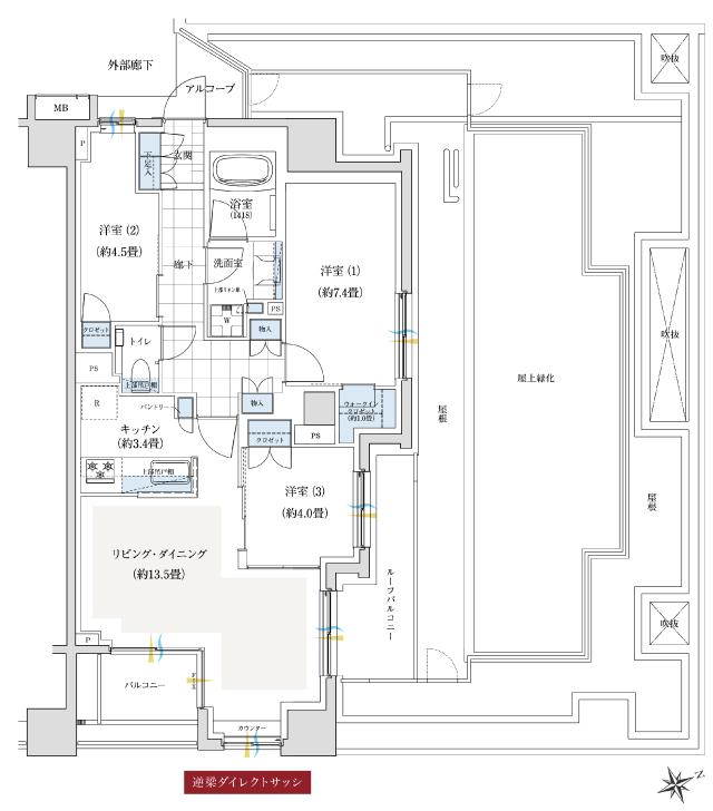 ローレルコート船堀ツインプロジェクトの間取り図　A-Hr：3LDK+WIC