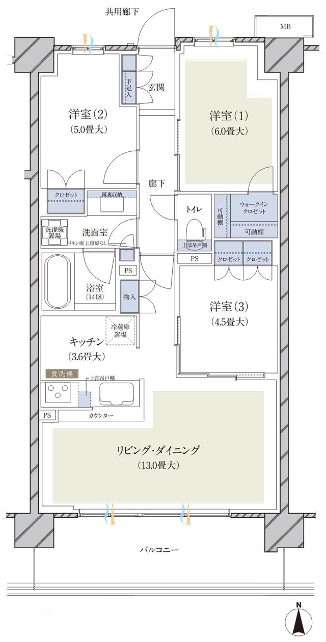 ブランズ横浜いずみ野の間取り図　F：3LDK+WIC