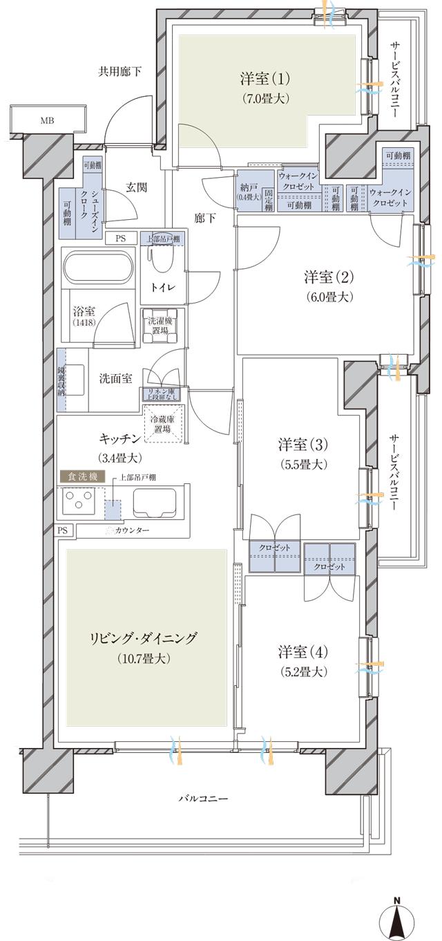 ブランズ横浜いずみ野の間取り図　L：4LDK+2WIC+SIC+N