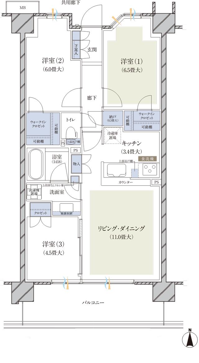 ブランズ横浜いずみ野の間取り図　I：3LDK+2WIC+N