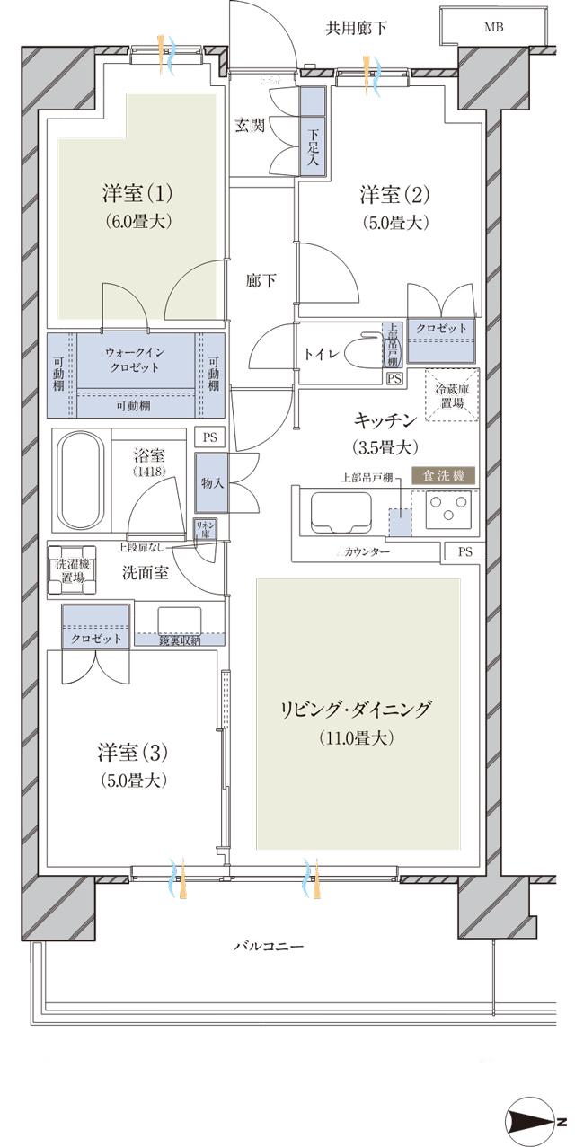 ブランズ横浜いずみ野の間取り図　M：3LDK+WIC